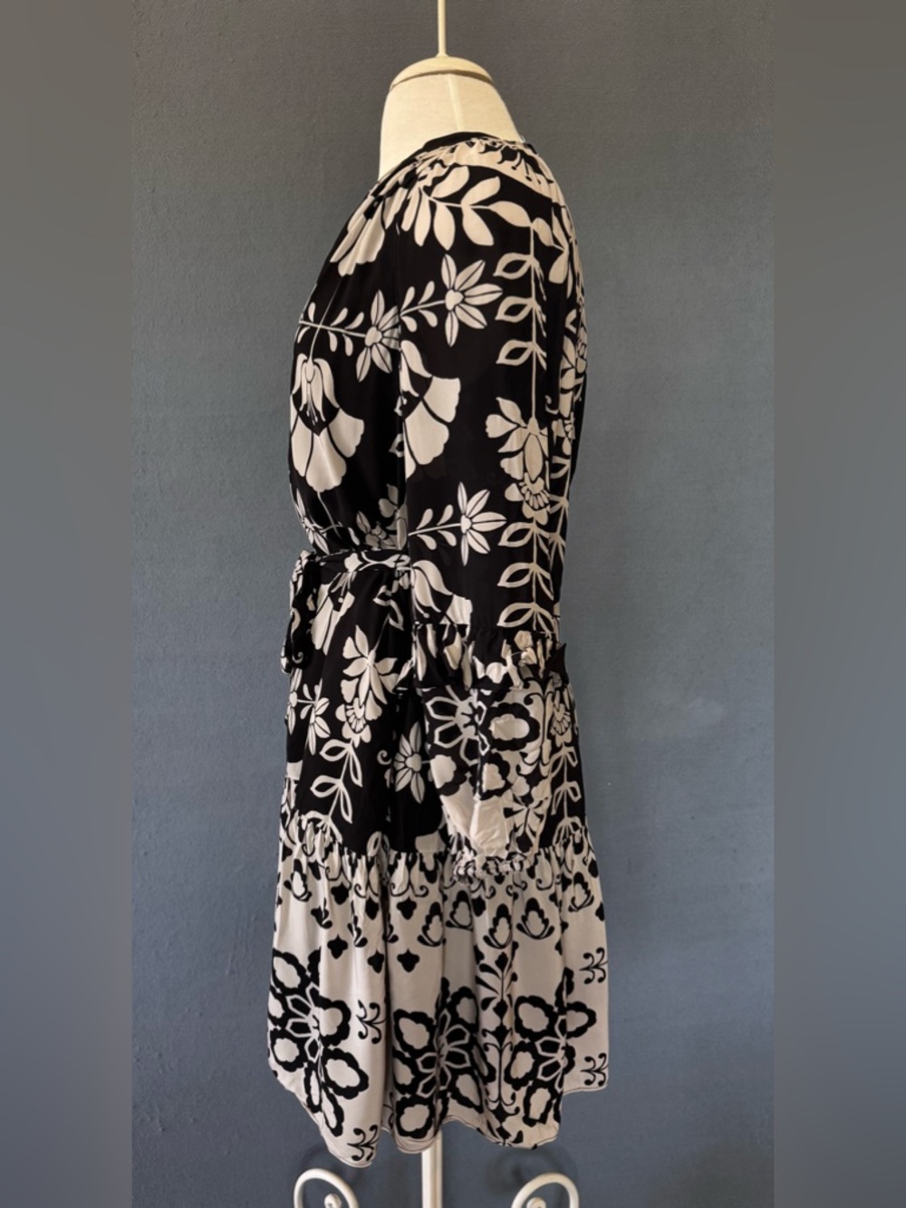 Kobi Halperin Margie Dress Medium NWT Black White Floral Silk Blend Tiered Mini - Picture 4 of 12